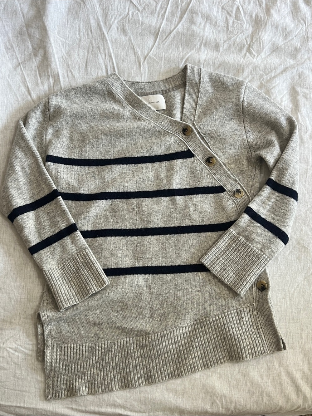 Brochu Walker Cashmere Wool Sweater Asymmetrical Striped Sz Small
